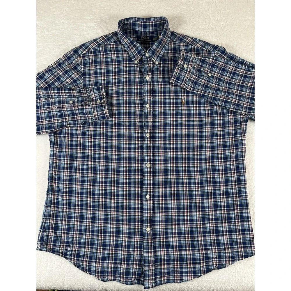 Polo Ralph Lauren Classic Fit Oxford Multicolored Plaid Flesh Pony L/S Shirt XXL